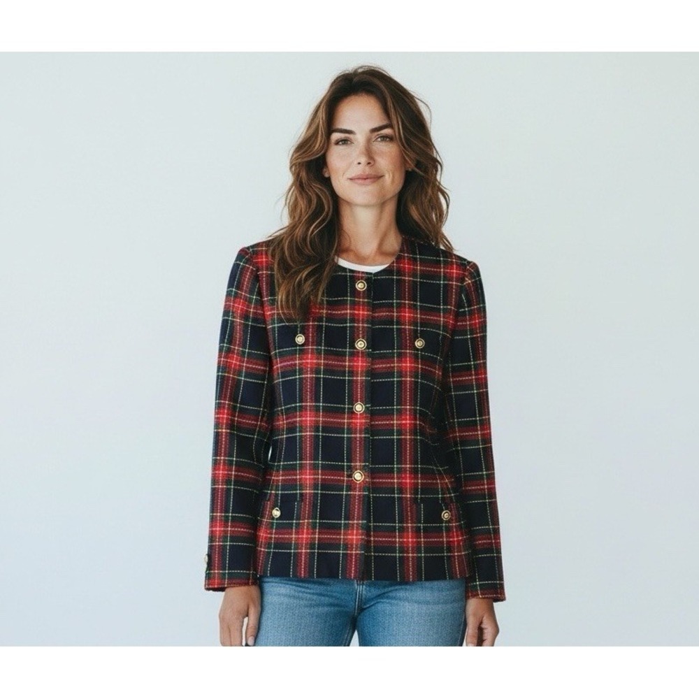 Vtg. Le Suit Blazer Women's 14 Plaid Tartan Wool Blend Old Money Heritage Preppy